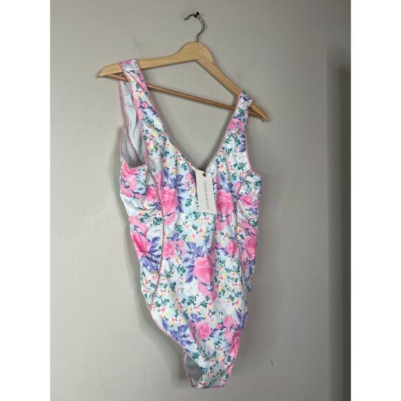 NWT LoveShackFancy Primrose Berry Mikkel Floral One-Piece Swimsuit Pink Size: L - Picture 3 of 8
